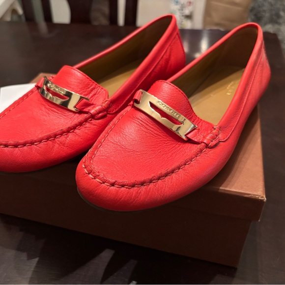 Coach Shoes - Coach Red Leather Flats with Gold Accent